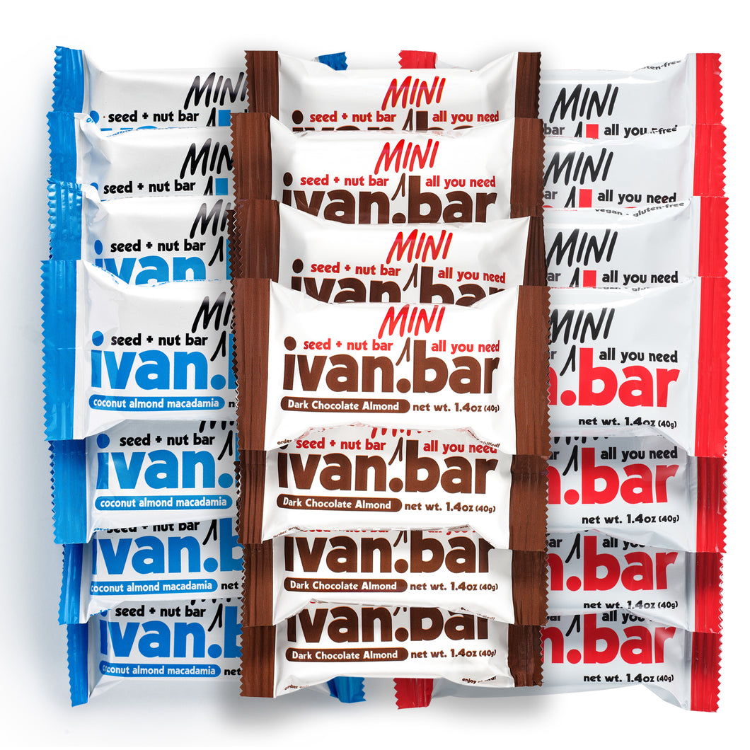 3-way Combo Box Almond Macadamia, Coconut Almond Macadamia and Dark Chocolate Almond Mini Seed + Nut Bar : 24 count