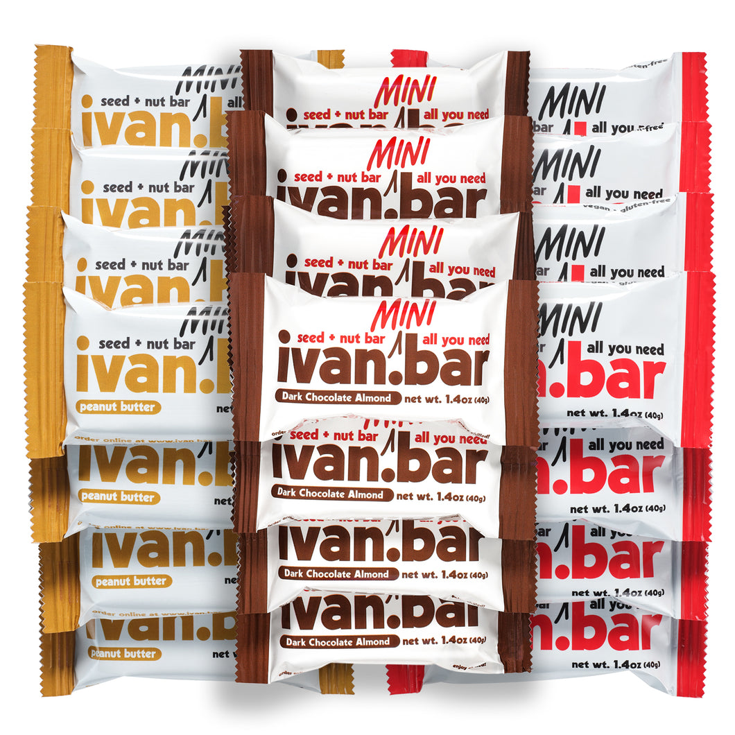3-way Combo Box Almond Macadamia, Dark Chocolate Almond and Peanut Butter Mini Seed + Nut Bar : 24 count